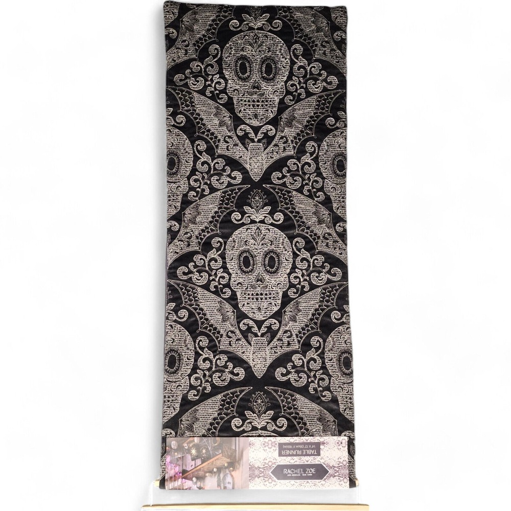 Rachel Zoe Skull Bat Table Runner 14" X 72" Day of The Dead Halloween NEW w/ Tag